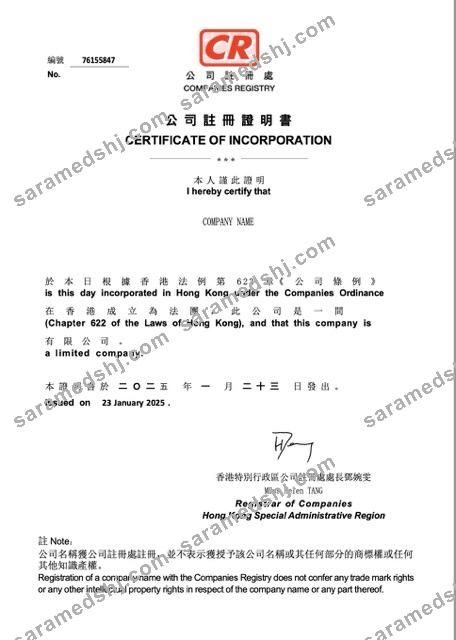 China certificate of incorporation Word and PDF template